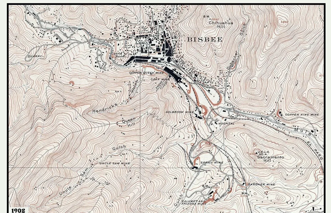 1902 Map of Bisbee Cochise County Arizona