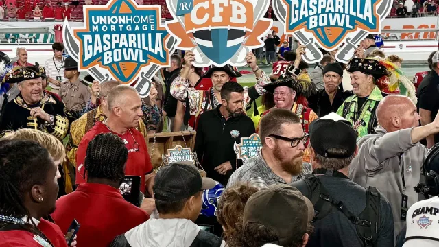 Postgame award ceremony of 2025 Gasparilla Bowl on the field of Raymond James Stadium, Tampa, Florida.