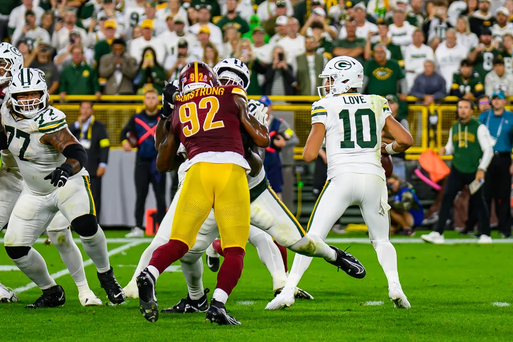GREEN BAY, WI - The Washington Commanders take on the Green Bay Packers at Lambeau Field in Week 2 of the 2025 NFL season.