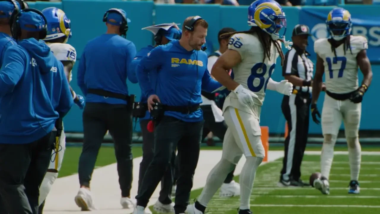Los Angeles Rams sideline during a game against the Tennessee Titans at Nissan Stadium on September 14, 2025.