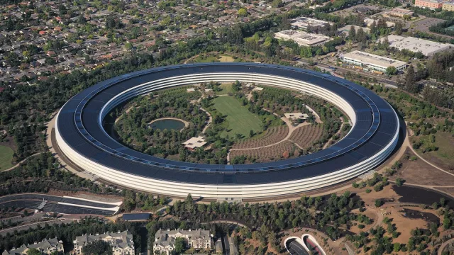 Aerial view of Apple Park, the corporate headquarters of Apple Inc., located in Cupertino, California.