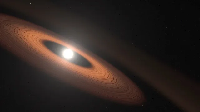 Artist rendering of the dust-encircled white dwarf star J0207 (noao1904c)