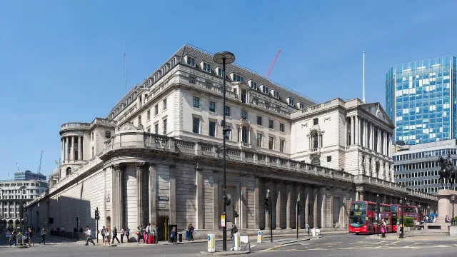 The Bank of England building viewed Lombard Street.