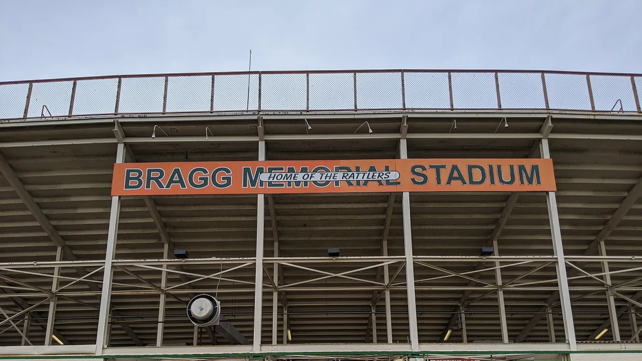 The eastern entrance of Bragg Memorial Stadium