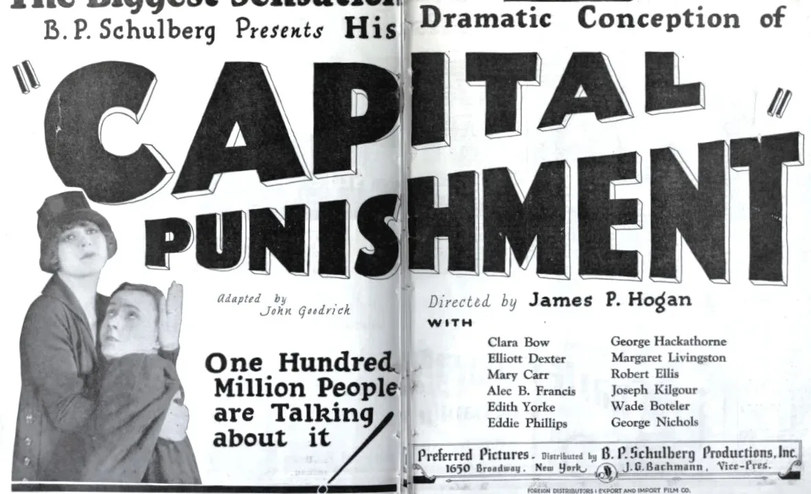 Advertisement for the American drama film Capital Punishment (1925), on pages 8 and 9 of the December 23, 1924 Film Daily.