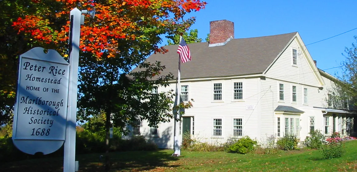 The historic Peter Rice Homestead in Marlborough, Massachusetts, in the fall.
