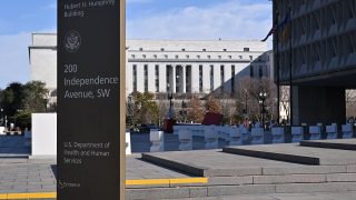 The U.S. Department of Health and Human Services sign outside the Hubert H. Humphrey Building in Washington.