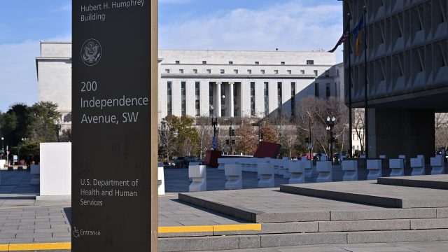 The U.S. Department of Health and Human Services sign outside the Hubert H. Humphrey Building in Washington.