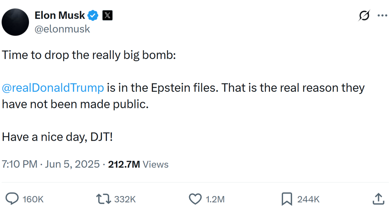 Elon Musk claims Donald Trump is in the Epstein Files
