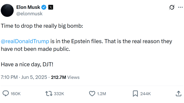 Elon Musk claims Donald Trump is in the Epstein Files