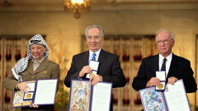 The Nobel Peace Prize laureates for 1994 in Oslo.