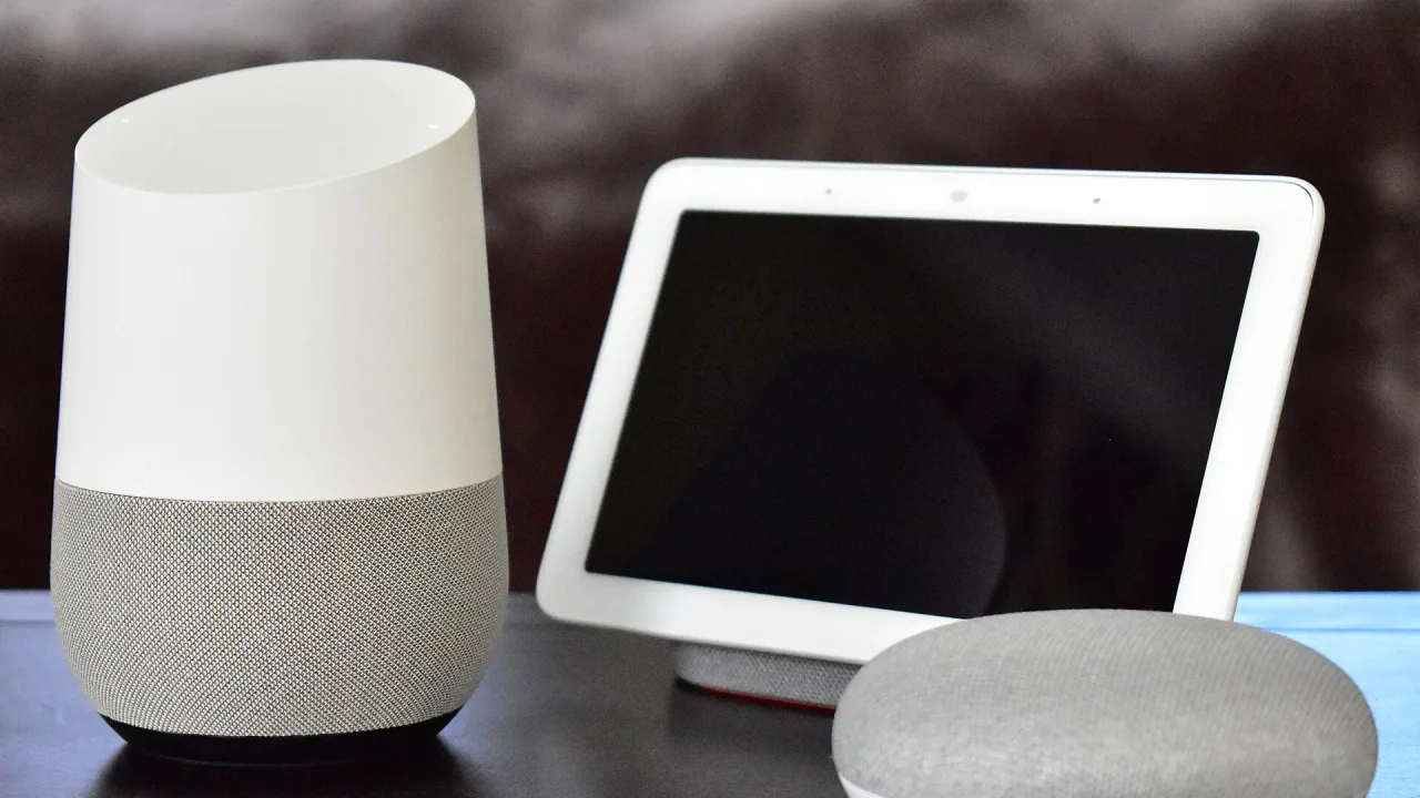 Google Home with Home Hub and Home Mini on table