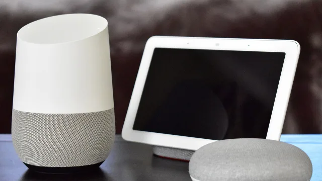 Google Home with Home Hub and Home Mini on table