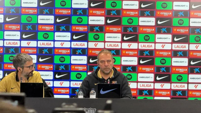 Hans-Dieter Flick during a press conference in April 2025 at FC Barcelona