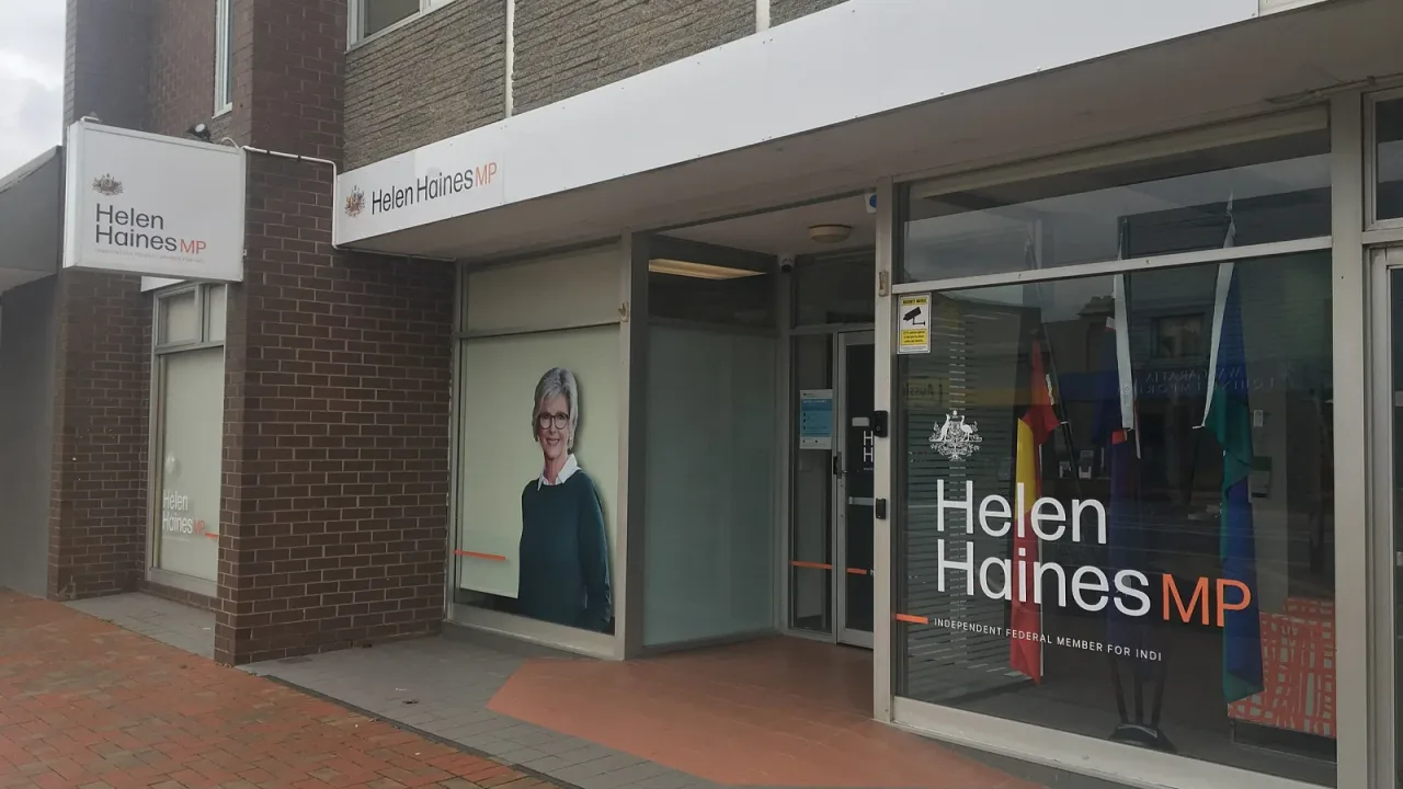 The office of federal Indi MP Helen Haines, an independent politician, on Murphy Street in Wangaratta.