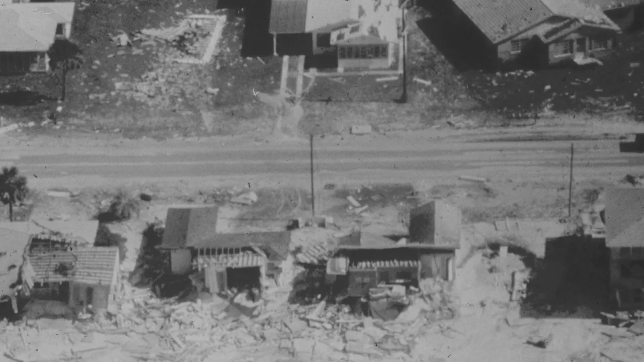 Damage in the Florida Panhandle from Hurricane Eloise, a Category 3 tropical cyclone.