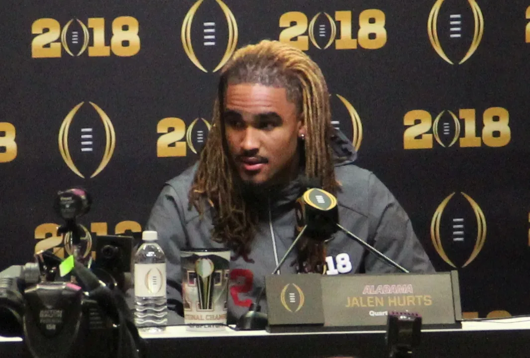 Jalen Hurts at media day, 2018