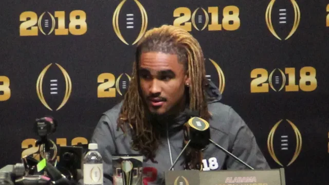 Jalen Hurts at media day, 2018