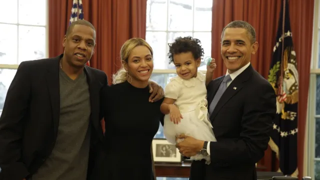 Jay Z Beyonce and Blue Ivy Carter with Barack Obama