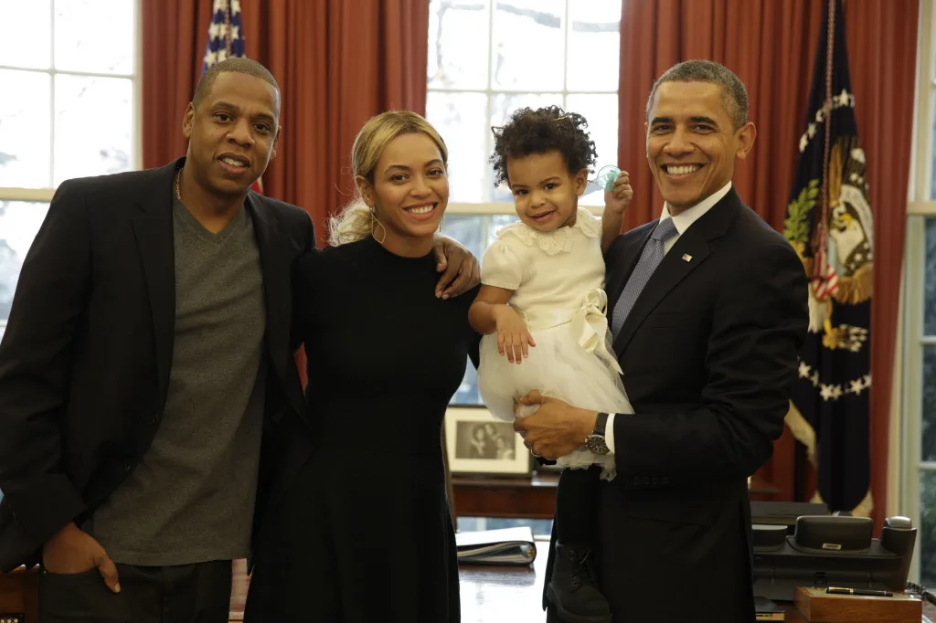 Jay Z Beyonce and Blue Ivy Carter with Barack Obama