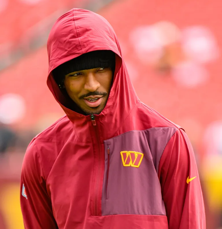 Jayden Daniels in a hoodie