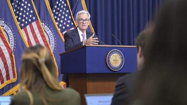 Jerome Powell speaks at a Federal Reserve news conference in Washington in September 2024.