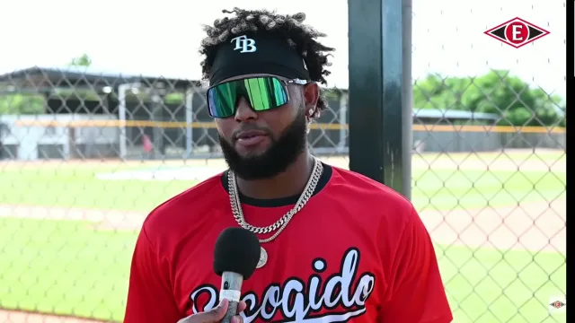 Junior Caminero of Leones del Escogido is interviewed in October 2023