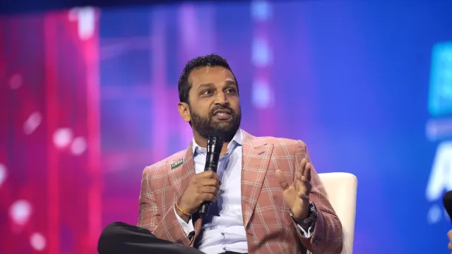 Kash Patel speaking with attendees at the 2022 AmericaFest at the Phoenix Convention Center in Phoenix, Arizona.
