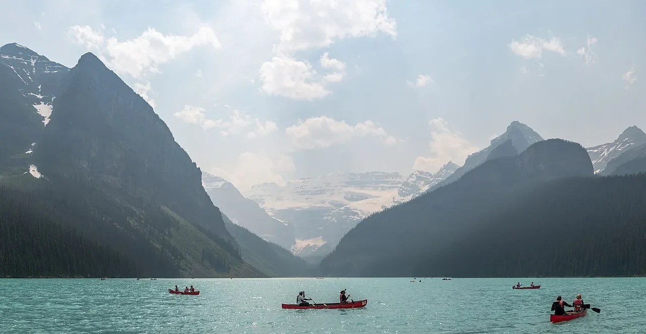 Lake Louise obscured by wildfire smoke, Banff National Park, Alberta, Canada