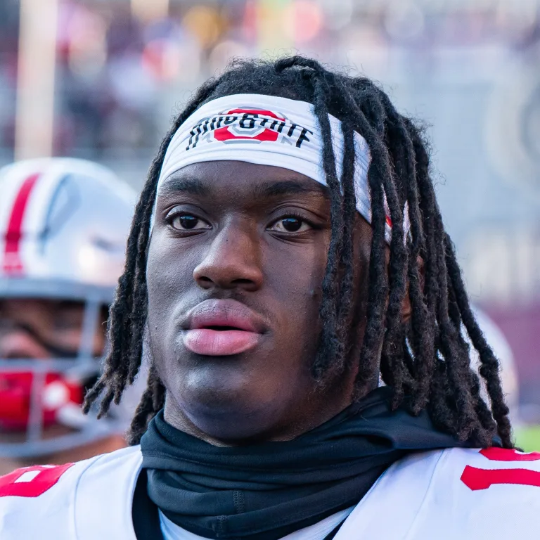 Marvin Harrison Jr exiting the field after warmups prior to a 2022 game against Maryland.