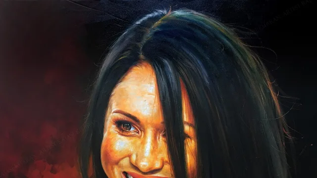 Oil painting of Meghan Markle by Rajasekharan