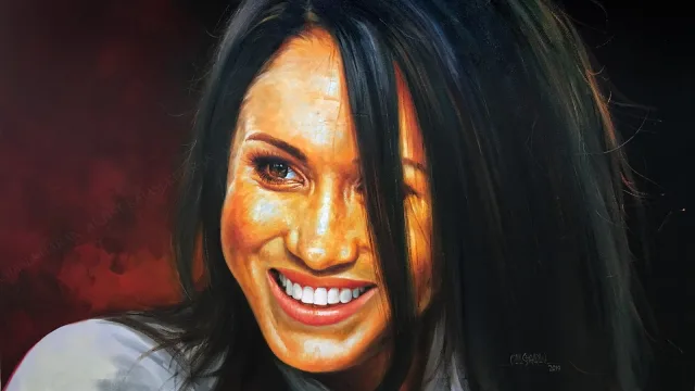 Oil painting of Meghan Markle by Rajasekharan