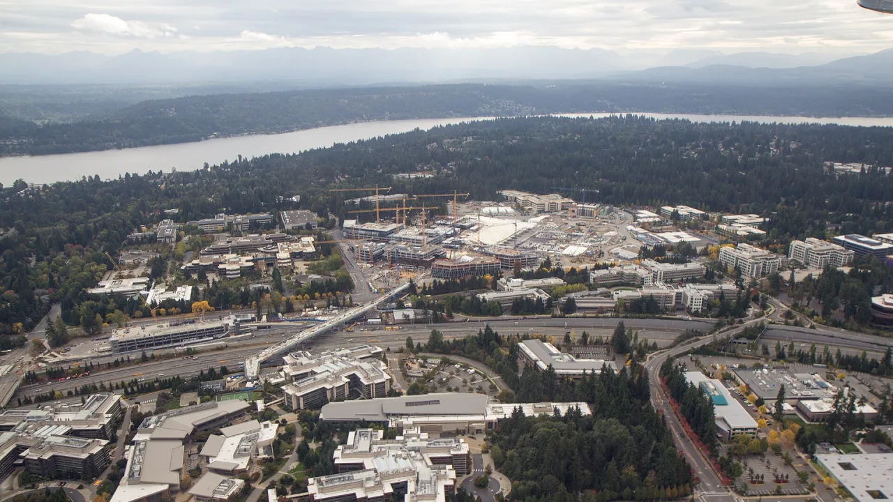Microsoft Redmond Campus redevelopment aerial view, Sept. 2021