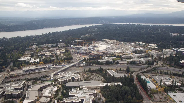 Microsoft Redmond Campus redevelopment aerial view, Sept. 2021