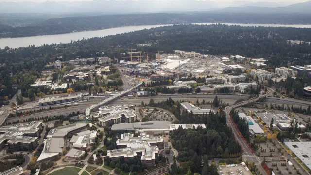 Microsoft Redmond Campus redevelopment aerial view, Sept. 2021
