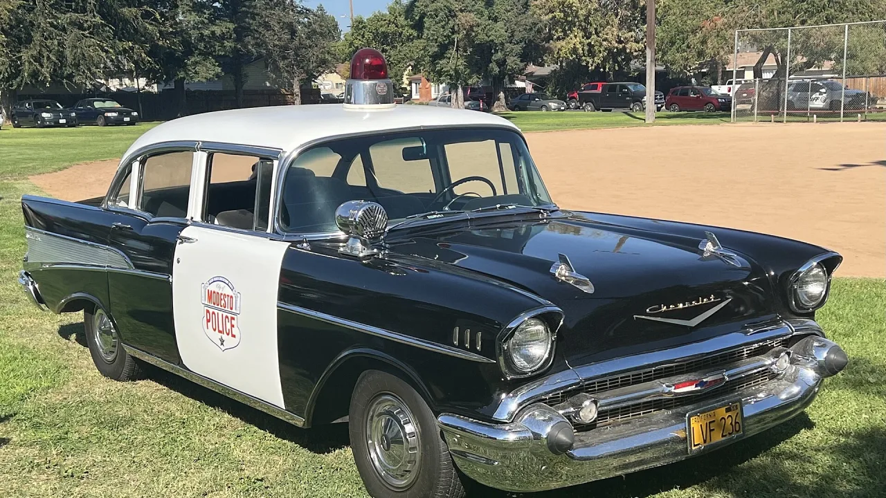 A 1957 Chevrolet Bel Air belonging to the Modesto Police Department.