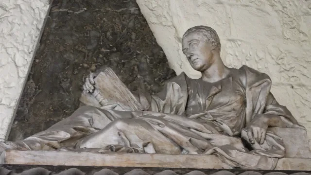 Monument to diplomat Daniel Pulteney, died 1731, in the south cloister of Westminster Abbey, London.