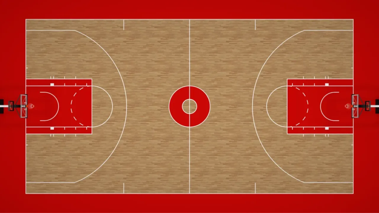NBA basketball court perspective top view