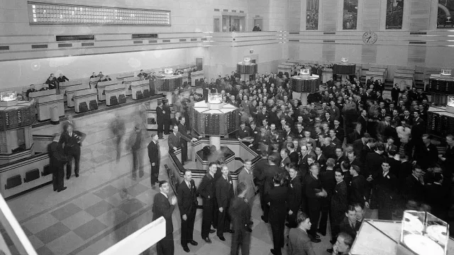 The trading floor, in the Toronto Stock Exchange's new building which opened in 1937. Toronto, Canada.