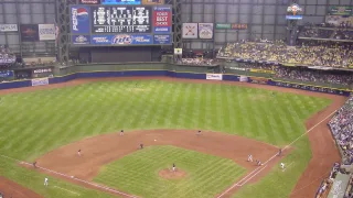 A shot from above home plate at Miller Park in Milwaukee, Wisconsin as the Milwaukee Brewers take on the New York Mets.