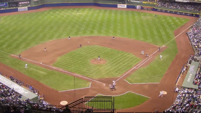A shot from above home plate at Miller Park in Milwaukee, Wisconsin as the Milwaukee Brewers take on the New York Mets.