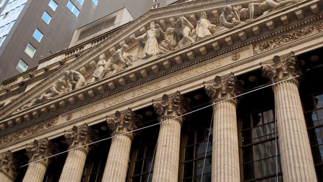The New York Stock Exchange's Broad Street facade in New York.