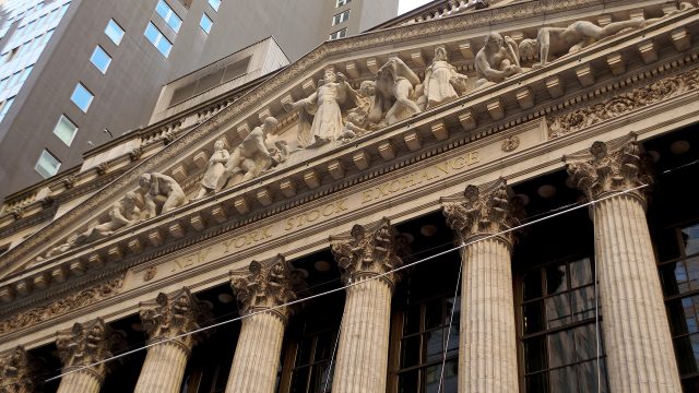 The New York Stock Exchange's Broad Street facade in New York.