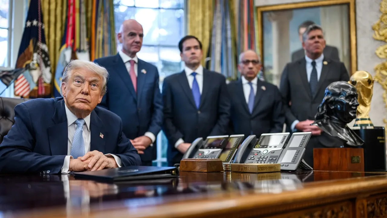 P20251117DT-0763 President Donald Trump speaks with members of the White House Task Force on the 2026 FIFA World Cup