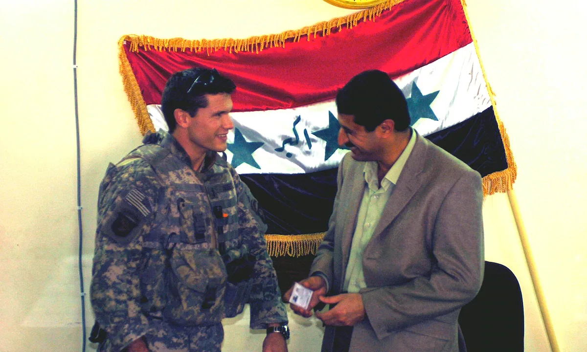 Pete Hegseth meeting with the mayor of Samarra, Iraq, Manmood Kalaf Ahmed, in 2005.