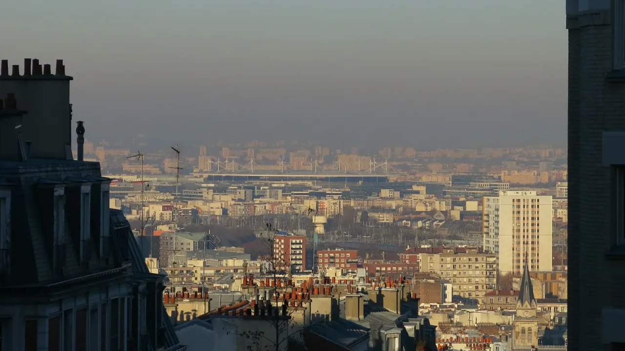 Pollution event in Paris 8th december 2016 - The stade de France seen from the hill of Montmartre (Paris, France).