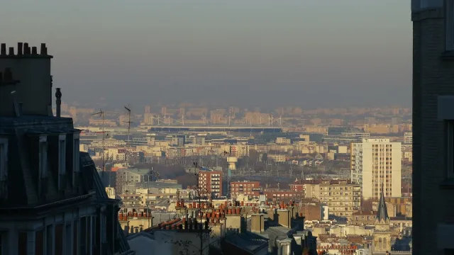 Pollution event in Paris 8th december 2016 - The stade de France seen from the hill of Montmartre (Paris, France).