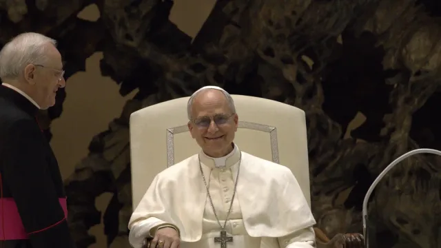 Pope Leo XIV during an audience with the media (May 12, 2025)