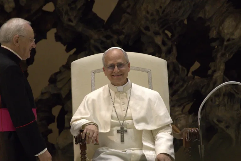 Pope Leo XIV during an audience with the media (May 12, 2025)