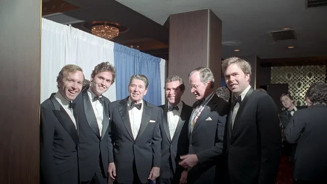 President Ronald Reagan with George Bush George W. Bush Jeb Bush Neil Bush Marvin Bush Attending The Alfalfa Club Dinner at…
